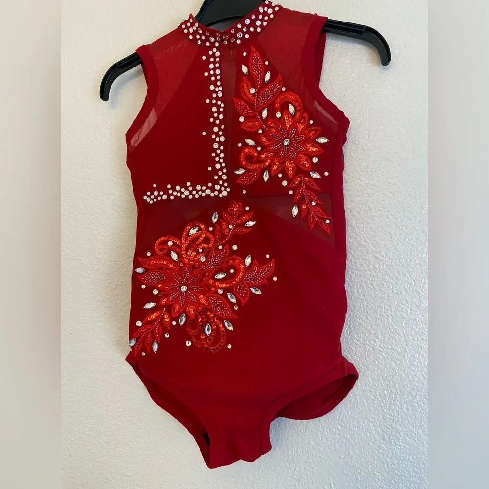 Five 5 Dance competition contemporary custom solo red illusion costume PA XSA ad